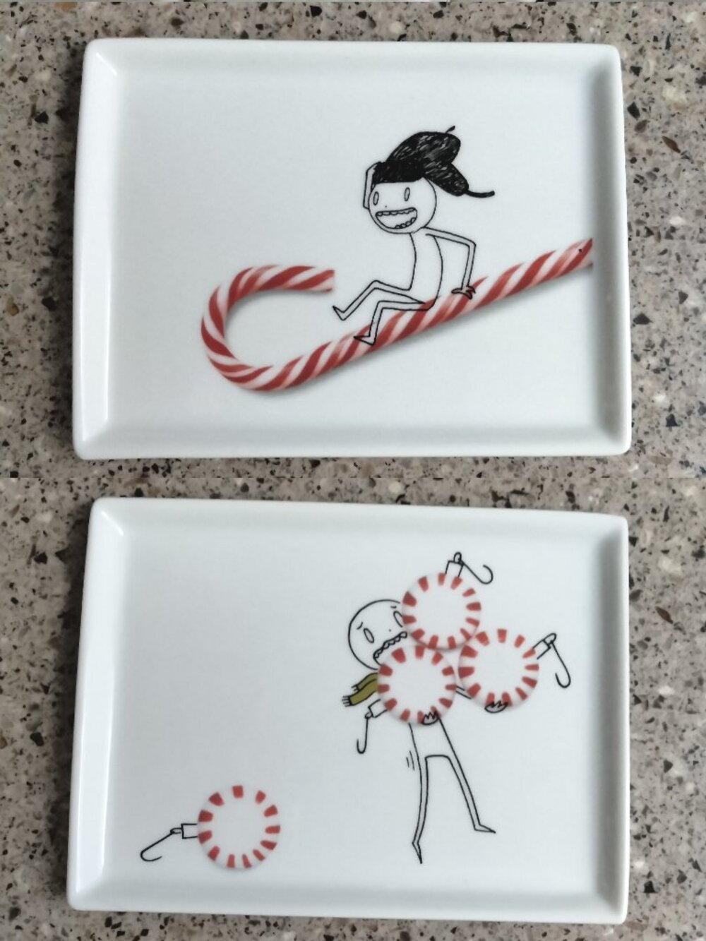 DUO: New Retired Oliver 2014 Candy Cane Sled & 2012 Peppermint Appetizer Plates